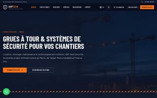 Page d'accueil du site ASP Tech : spécialiste des grues à tour et systèmes anti-collision à Casablanca, avec catalogue de services.