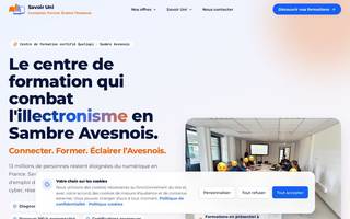 Page d'accueil du site Savoir Uni : hub de formation certifié Qualiopi (CléA, ICDL, IA, No-Code) en Sambre-Avesnois.